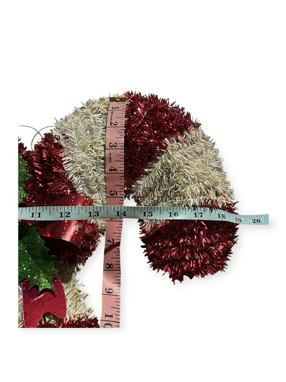Festive Red and Cream Tinsel Candy Cane Wall Decor